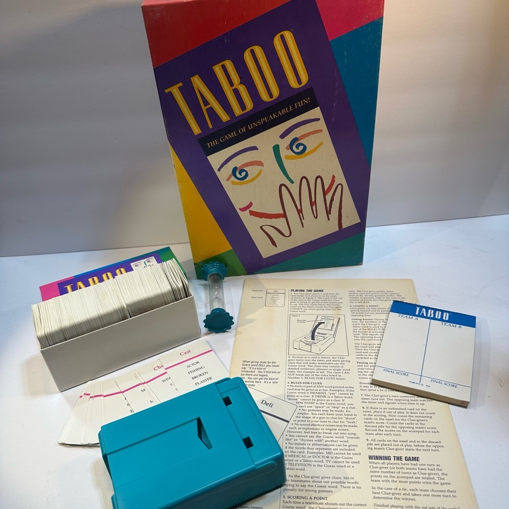 Vintage 1989 TABOO Game Unspeakable Fun Family Night Incomplete No Buzzer
